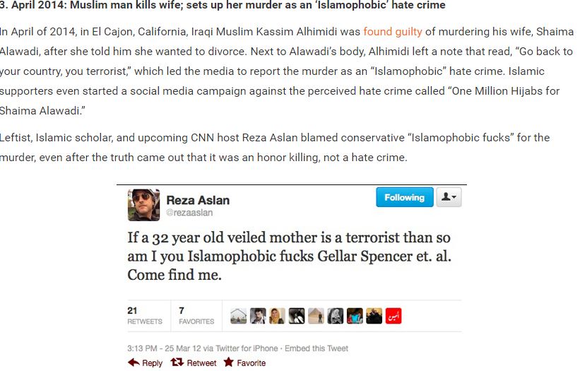 hoax web page - 3. Muslim man kills wife; sets up her murder as an 'Islamophobic hate crime In April of 2014, in El Cajon, California, Iraqi Muslim Kassim Alhimidi was found guilty of murdering his wife, Shaima Alawadi, after she told him she wanted to di