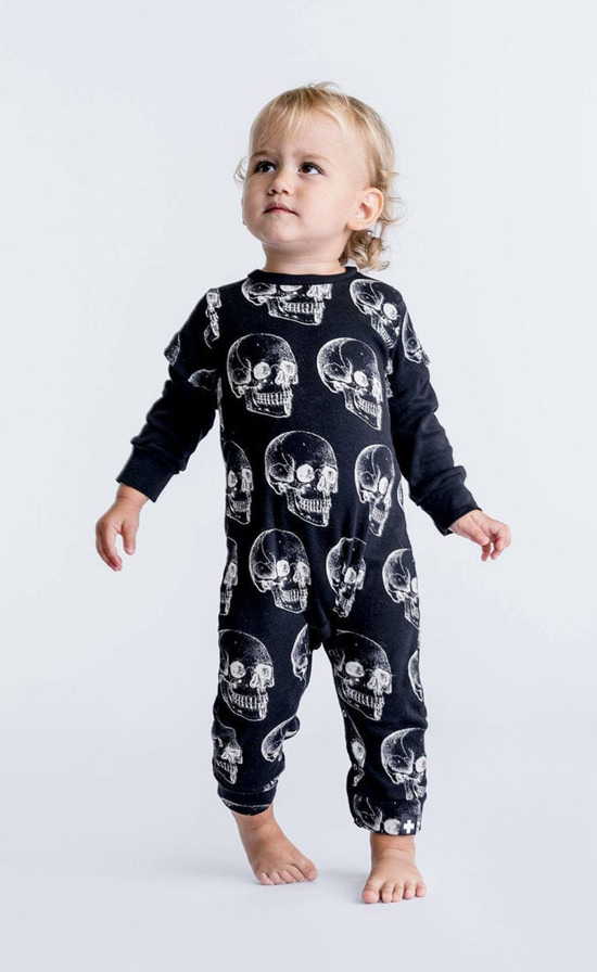 I happen to like skulls, and when I was younger had lots of them on various clothing of mine, but I was in my 20's and in a punk rock band! These are just toddlers and there's really nothing cute about this...