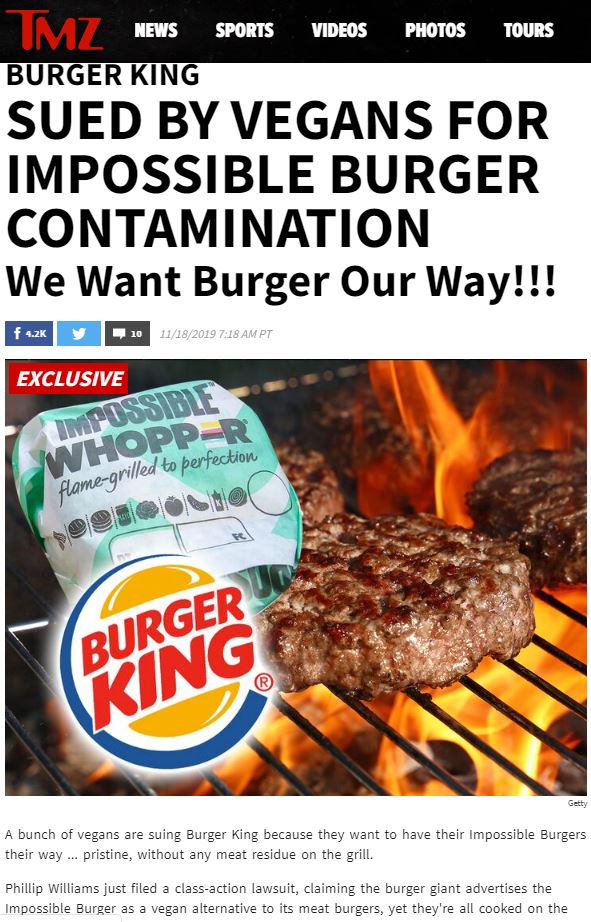 burger king - M Z News Sports Videos Photos Tours Burger King Sued By Vegans For Impossible Burger Contamination We Want Burger Our Way!!! 11182019 Pt Exclusive Ssible Whopper grilled to perfection Burger King Getty A bunch of vegans are suing Burger King