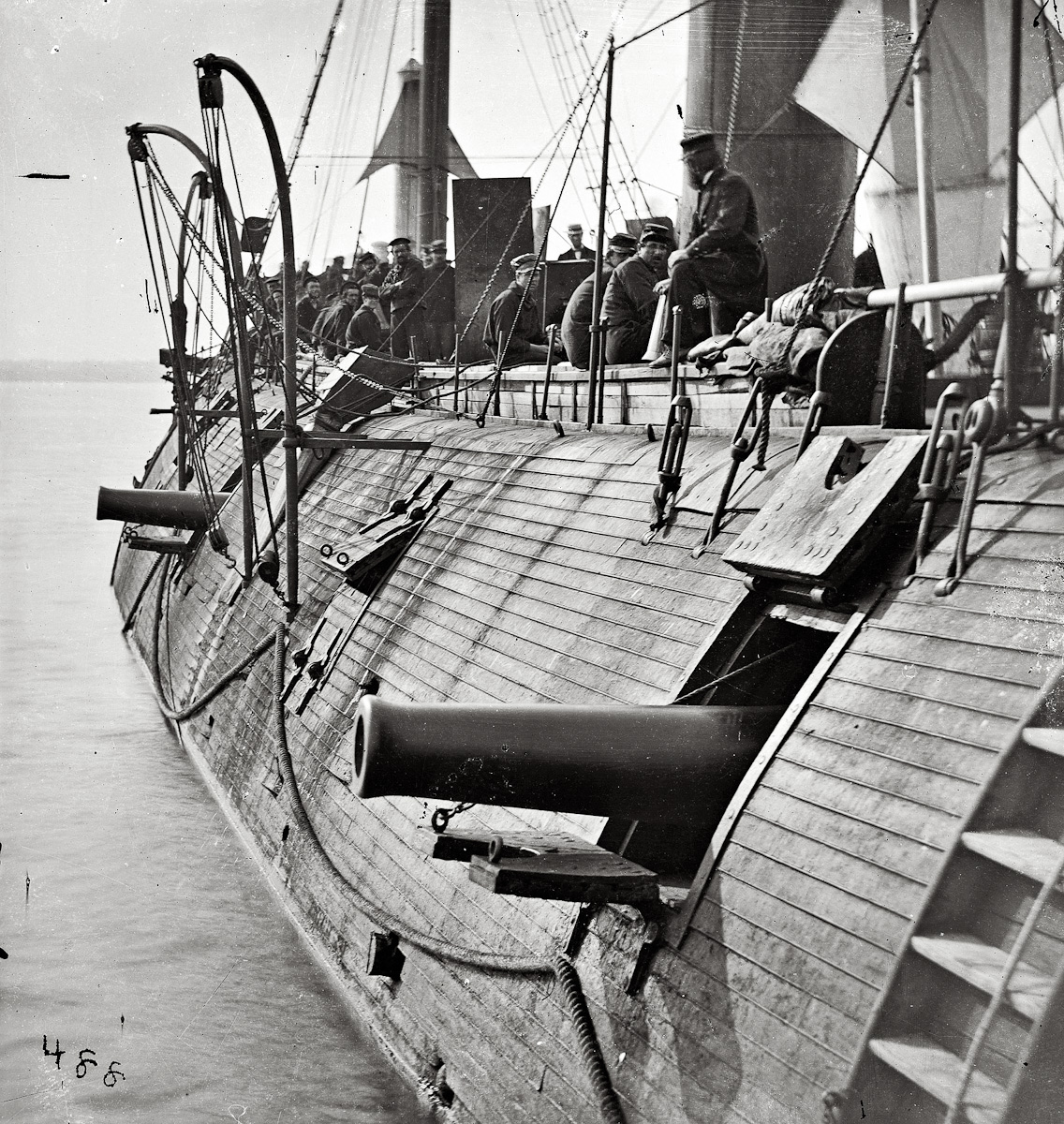 002  1862  On the James River in Virginia . "Effect of Confederate shot on Federal ironclad Galena "  James F. Gibson