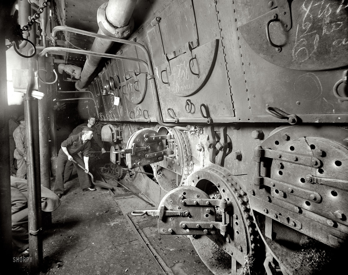 009  1897  "U.S.S. Massachusetts, fire room" Tending the battleship's coal-fired boilers.  Edward H. Hart