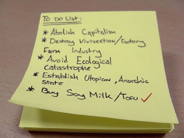 things to do before you - To Do List Abolish Capitalism Destroy VivisectionFactory Farm Industry Avoid Ecological catastro Establish Utopian , Anziechic Buy Soy MilkTofu V. State T acone