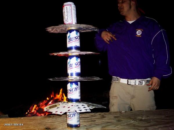 Five beers, four decks of cards, on long ass drinking game.