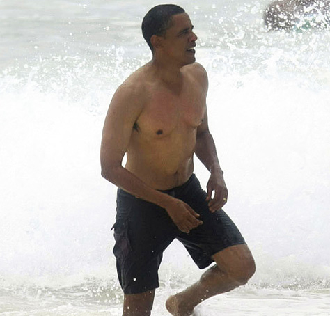 President Obama on vaction in Hawaii..  Its wierd to see presidents where anything less than their usual suits,, let alone seeing them shirtless...