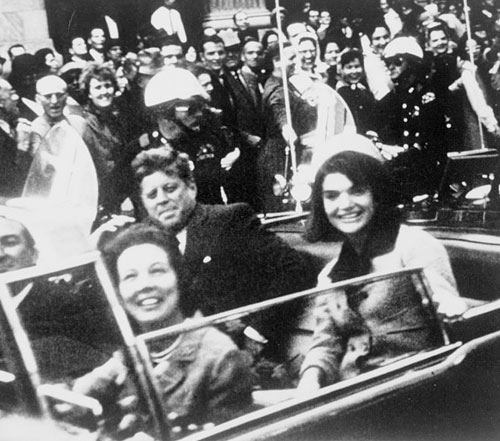 Governor John and Nellie Connally, and President John and Jacqueline Kennedy in a motorcade in Dallas, Texas on November 22, 1963.