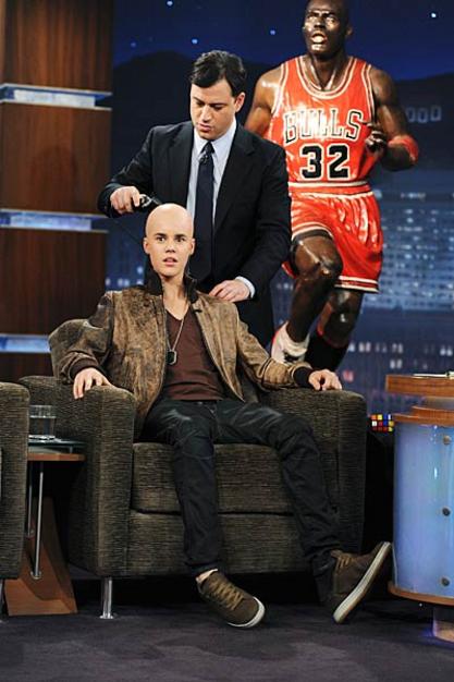 OMG! Did Justin Bieber shave off his signature shag? The singer stopped by "Jimmy Kimmel Live!" for a trim, and ended up ... bald? Yeah its great, the girls will just focus on my beautiful silky smooth lyrics, Justin joked after his new look had been revealed.