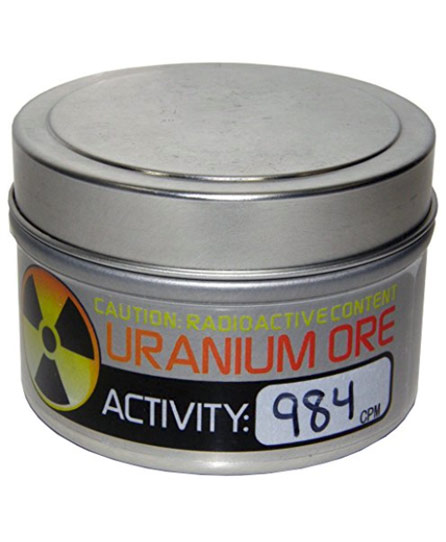 An actual can of radioactive Uranium Ore.  Be careful with this one.  $39.99 Get it <a href="https://amzn.to/2KCA6OD" target="_blank"><font color="red"><b>HERE</font></b></a>.