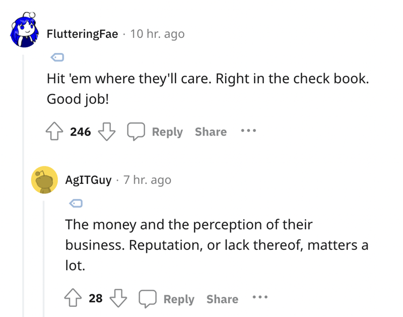 company owned after worker quits - angle - FlutteringFae. 10 hr. ago Hit 'em where they'll care. Right in the check book. Good job! 246 AgITGuy 7 hr. ago 28 The money and the perception of their business. Reputation, or lack thereof, matters a lot. ... ..