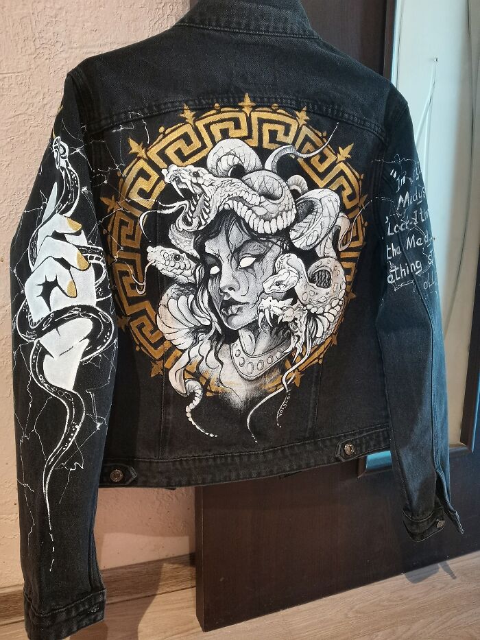 "Painting Of A Denim Jacket. The Gorgon Versace Style."