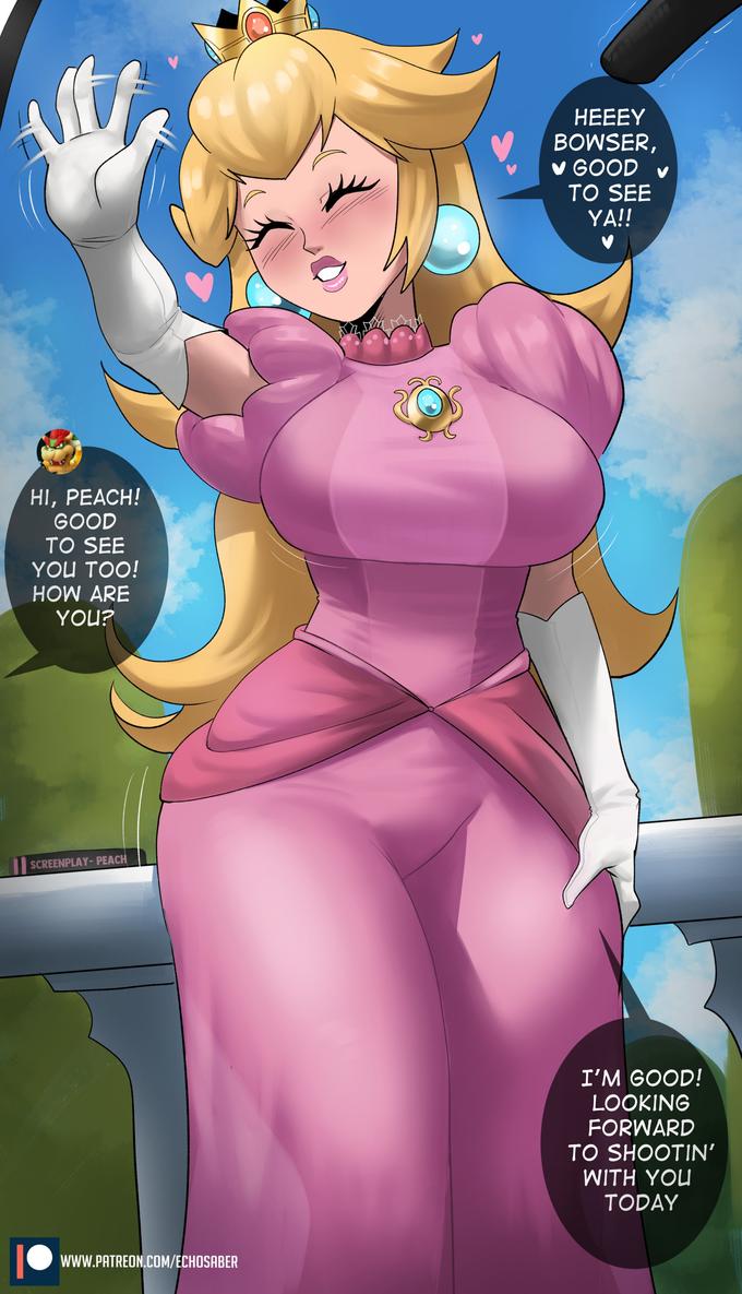 super mario bros memes - echosaber peach - Hi, Peach! Good To See You Too! How Are You? ScreenplayPeach Heeey Bowser, Good To See Ya!! I'M Good! Looking Forward To Shootin' With You Today