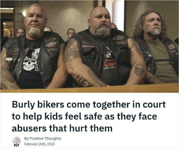 wholesome pics - photo caption - Hey Burly bikers come together in court to help kids feel safe as they face abusers that hurt them By Positive Thoughts Pit February 26th, 2020