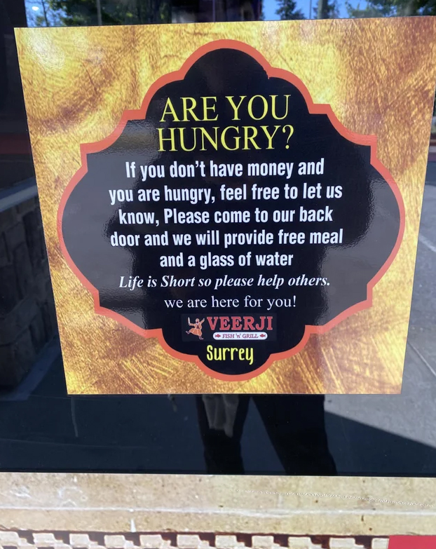 wholesome stories and feel good memes - commemorative plaque - Are You Hungry? If you don't have money and you are hungry, feel free to let us know, Please come to our back door and we will provide free meal and a glass of water Life is Short so please he