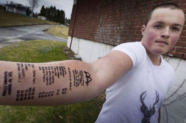 This guy got a McDonalds receipt on his arm.