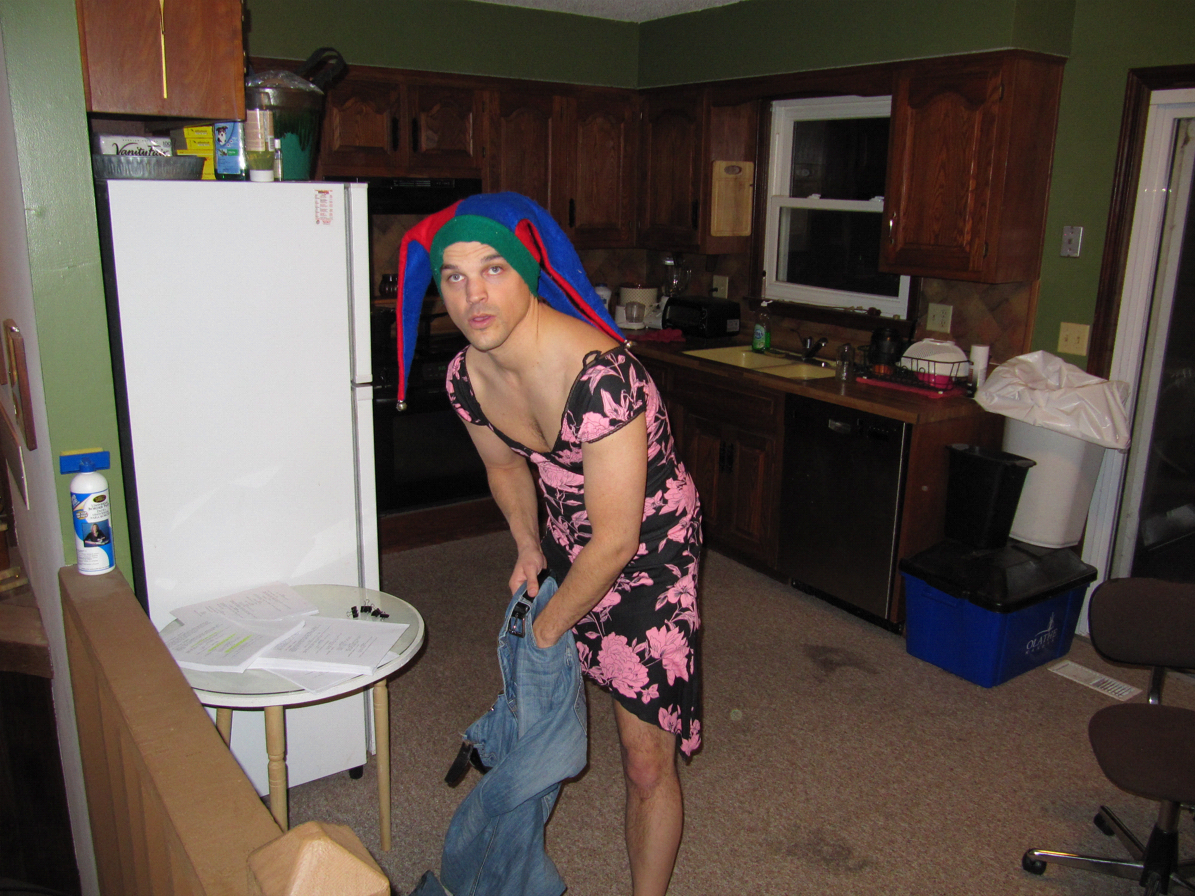 So, my friend always leaves his door unlocked and I decided to drop by unannounced. I had my camera with me and was able to sneak up on this shit... now WTF do you say to your friend that you just walked in on in drag???