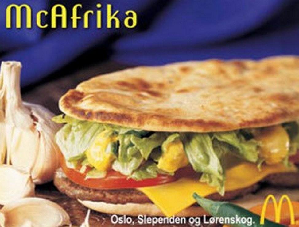 MCAFRIKA
The McAfrika had beef, cheese, and tomatoes on a pita sandwich.

The sandwich caused a spate of negative publicity in 2002 after it was released during famines in southern Africa. McDonald's apologized and pulled the item.