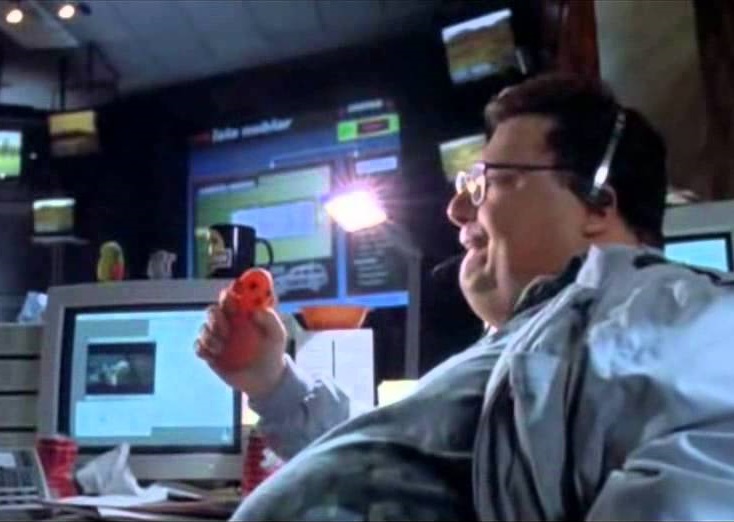 In Steven Spielberg’s Jurassic Park, a scene from Jaws , another Spielberg movie is playing on Nedry’s computer screen.