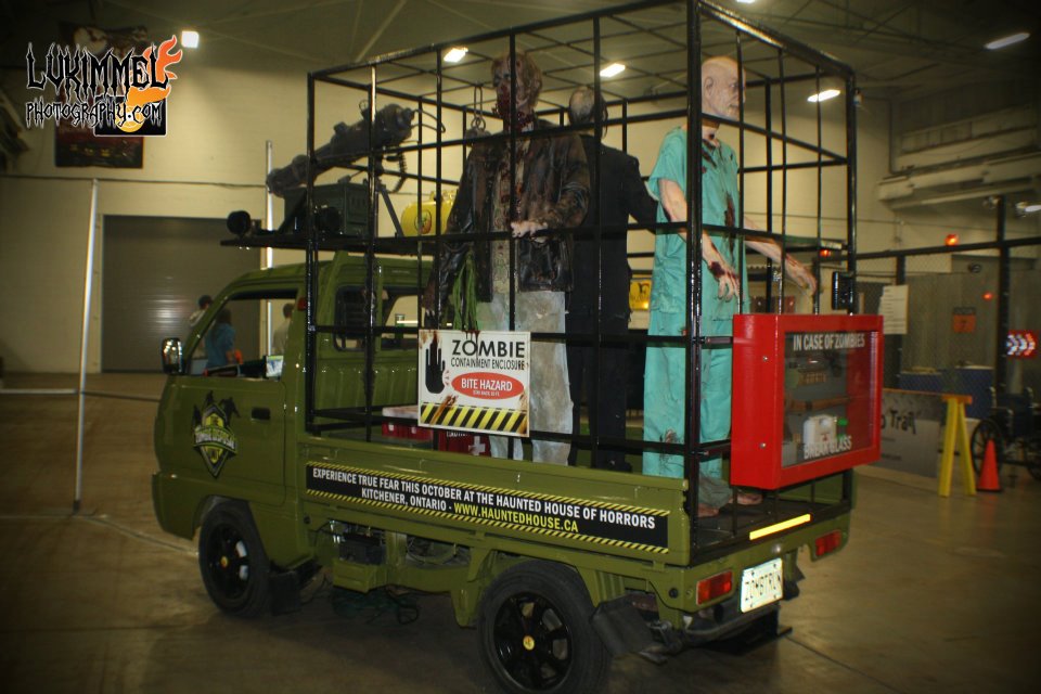 This is the official vehicle of the zombie disposal unit  that was on display in 2012 at the National Halloween, Horror, Haunted House and Hearse Convention  http:www.nationalhauntersconvention.com