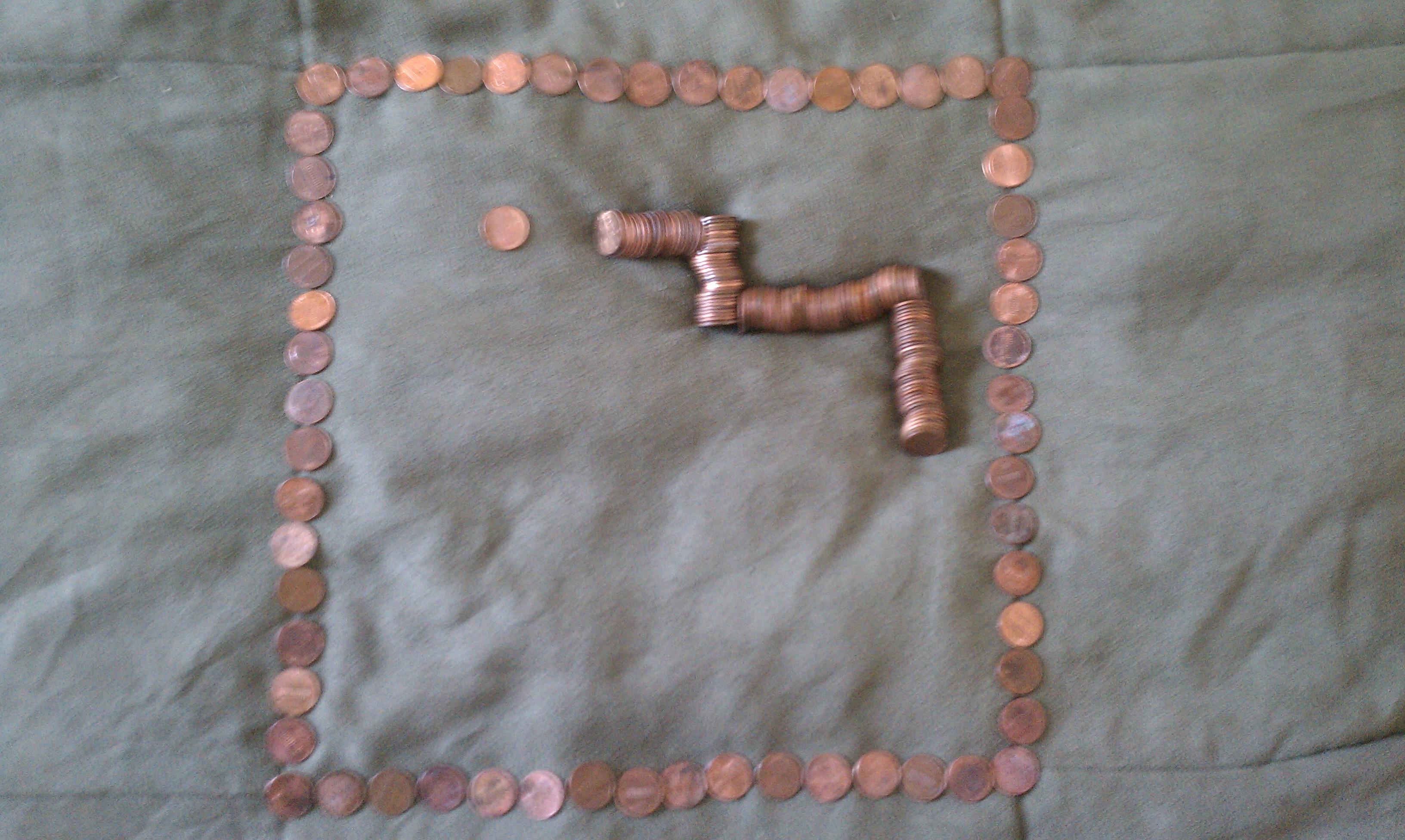 Playin' snake with pennies!