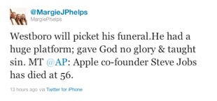 Gonna protest Steve Jobs funeral..........posted from iPhone......really?
