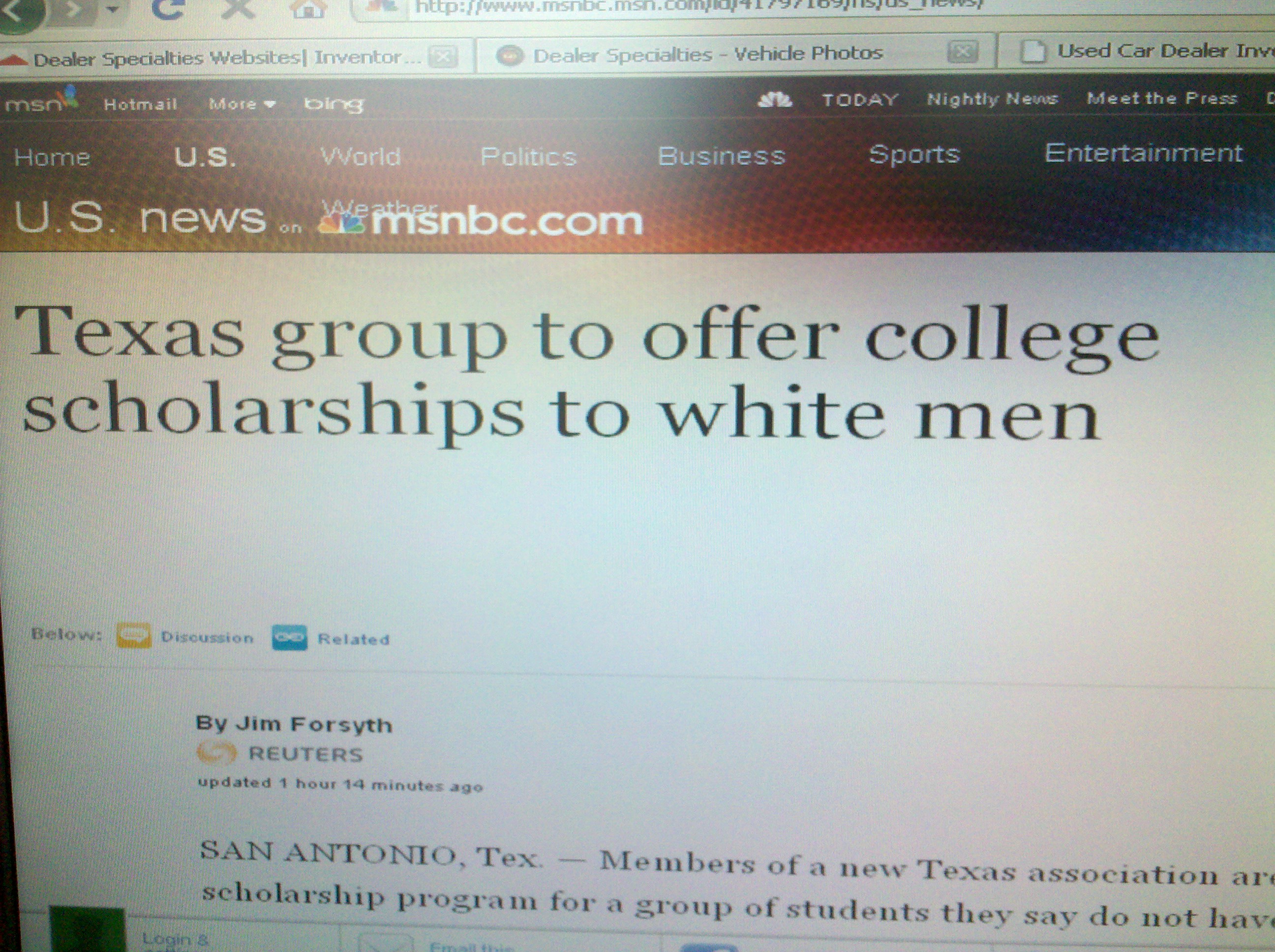 White Male Scholarship! http://www.msnbc.msn.com/id/41797169/ns/us_news/