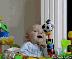 Gif...Pedro Bear sneaks up on a baby