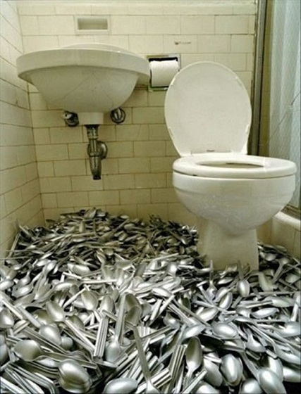 The spoons are in the bathroom...wait what?