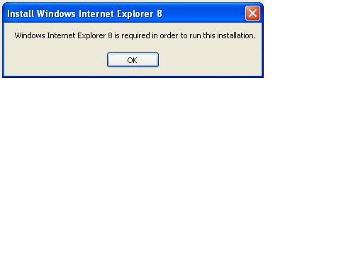 Error message I received when installing Internet Explorer 8.