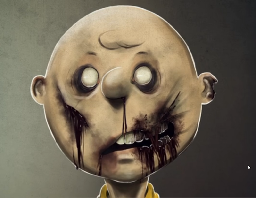 It's Charlie Brown from the Peanuts Gang... zombified.