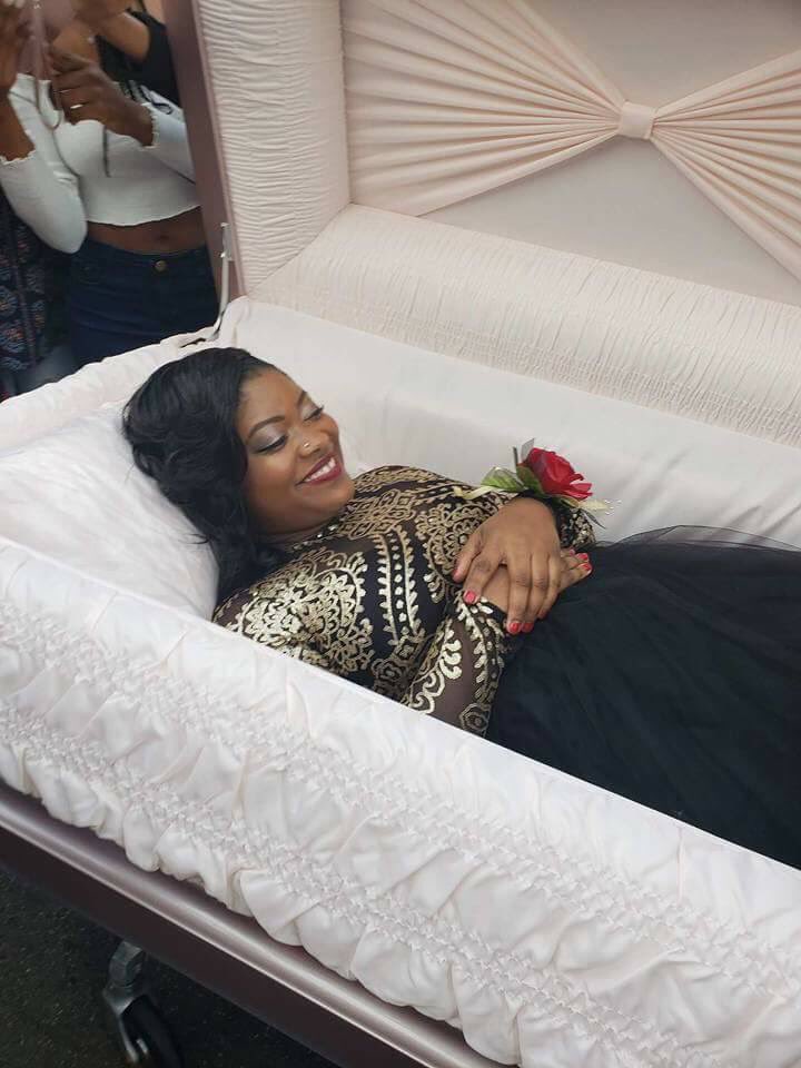 Overly Dramatic Chick Shows Up To Her Prom In A Casket.