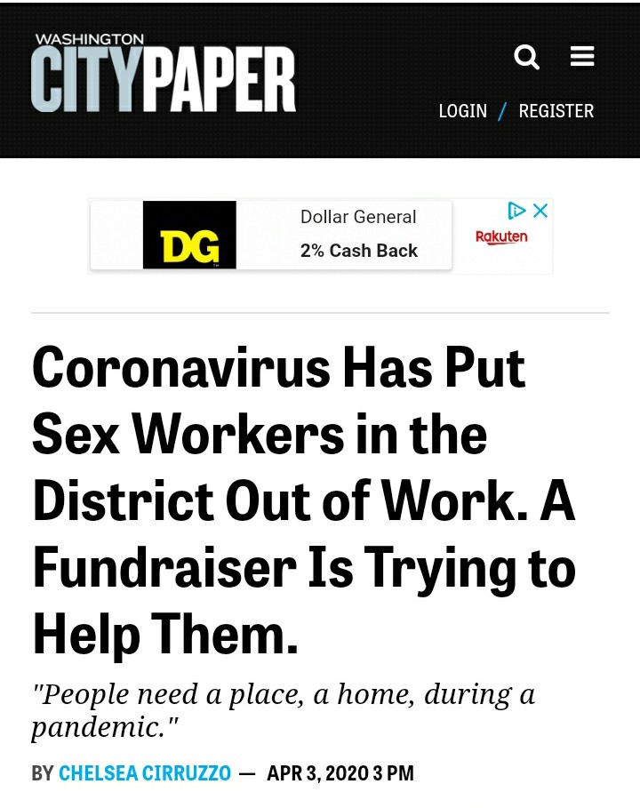 number - Washington Citypaper woman Login Register Dx Dollar General 2% Cash Back Rakuten Dg Coronavirus Has Put Sex Workers in the District Out of Work. A Fundraiser Is Trying to Help Them. "People need a place, a home, during a pandemic." By Chelsea Cir