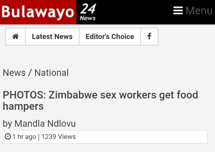 website - Bulawayo 24 Menu News Latest News Editor's Choice News National Photos Zimbabwe sex workers get food hampers by Mandla Ndlovu 01 hr ago | 1239 Views