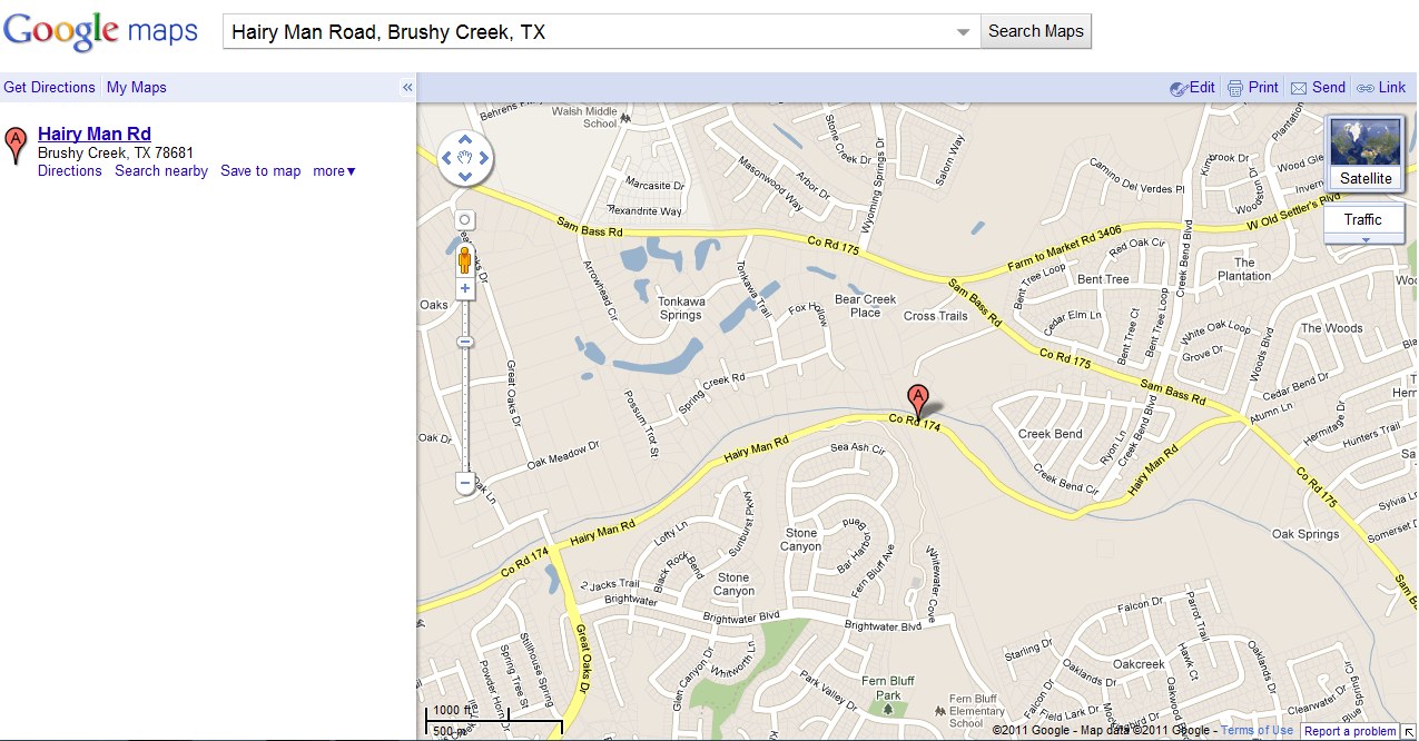 map - ps Hairy Man Road, Brushy Creek, Tx Search Maps Get Directions My Maps Edit Print Send Link Behrens Walsh Middle School Hairy Man Rd Brushy Creek, Tx 78681 Directions Search nearby Save to map more Stone Creo asonwood Way Salorn Way brook Dr Arbor D