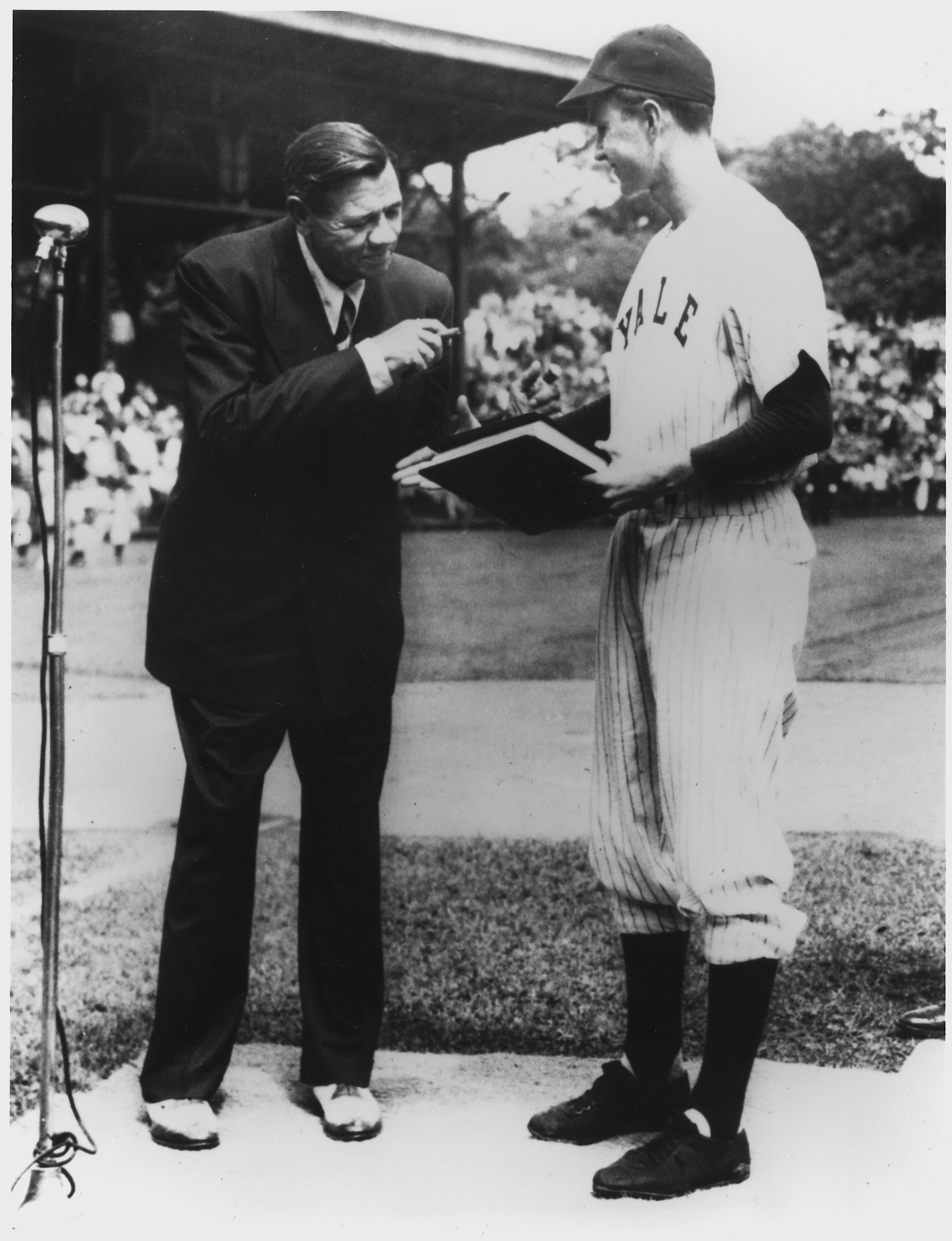 Babe Ruth Meets Yale baseball captain and first baseman George H. W. Bush