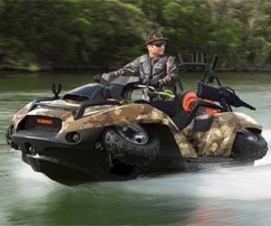 Amphibious ATV 40,000.00 Conquer the elements with this amphibious ATV that can easily handle the rough seas and the rugged surfaces of the world. The Quadski amphibious ATV can reach speeds up to 45 MPH on both land and water, and can transition from either surface in a matter of seconds!