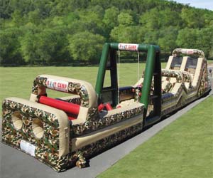 Inflatable Obstacle Course 12,500.00 Now you can create a boot camp style obstacle course in your backyard or in an open park with this eighty five foot long inflatable obstacle course. This massive military  bootcamp style obstacle course features a variety of challenges to overcome such as rope and hill climbing.