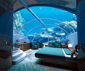 Underwater Hotel 15,000.00 Get away to a beautiful deep sea paradise with this one of a kind underwater hotel. With a modest asking price of fifteen thousand dollars per person  reservation, the underwater hotel is the ultimate in unique hotel luxury and a dream getaway for ocean lovers.