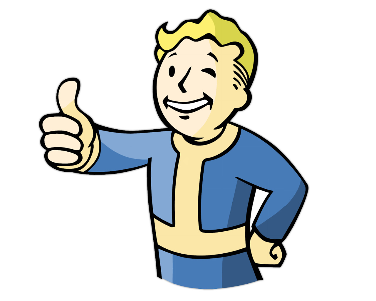 If you see a mushroom cloud from an atomic bomb, you're supposed to stick your arm out and hold your thumb over the cloud. If the cloud is bigger than your thumb, you're in the radiation zone and should evacuate. THIS IS WHAT VAULT BOY IS DOING IN THE FALLOUT SERIES