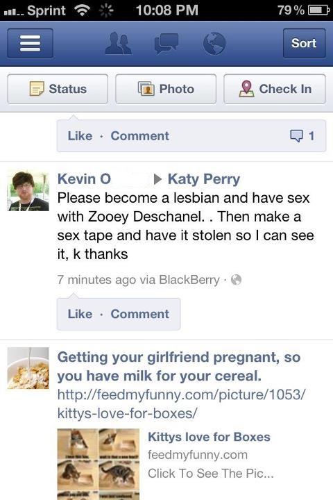 Something I posted on Katy Perrys Facebook wall