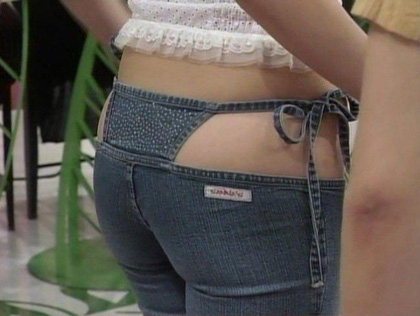 Japanese exposed thong jeans