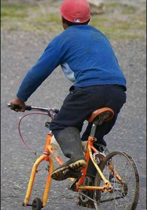 too poor for a real bike? no problem. just be sure to wear a helmet!