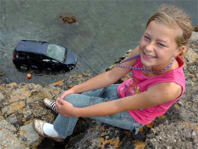 11 year old escapes from vehicle just before it goes over cliff