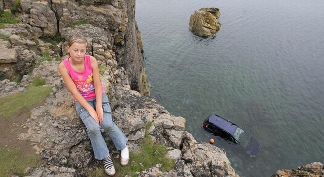11 year old escapes from vehicle just before it goes over cliff