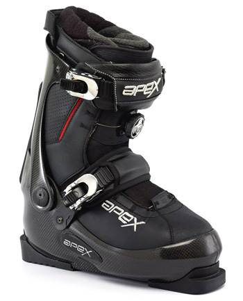 1,295 Ski Boot. Touted with no bones as the most expensive ski boot on the market, the 1,295 Apex Ski Boot has a snowboard-type inner boot and a unique Carbon Chassis exoskeleton shell. Gear Junkie article: http:gearjunkie.comapex-ski-boot