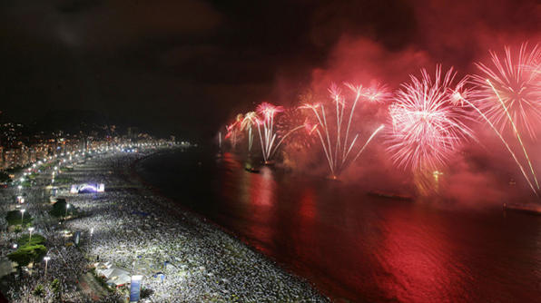 Rio de JaneiroFireworks explode above Copacabana beach in Rio de Janeiro. More than 2 million people gather along Rio's most famous beach to witness the 15-minute fireworks display and celebrate the New Year.