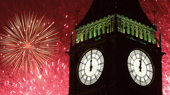 LondonFireworks explode behind The Big Ben clock tower during New Year celebrations in London.