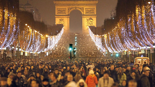 ParisThousands of revellers celebrate the New Year on the Champs Elysees in Paris.