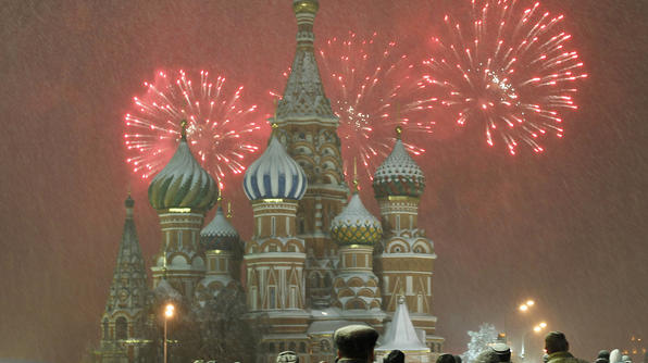 MoscowFireworks explode over St. Basil Cathedral at Red Square during New Year's Day celebrations in Moscow.