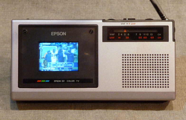 1984, Epson ET-10 Pocket TV. The Epson "Elf" was the world's first handheld TV with a color liquid crystal display LCD. It came equipped with a huge 2-inch screen!