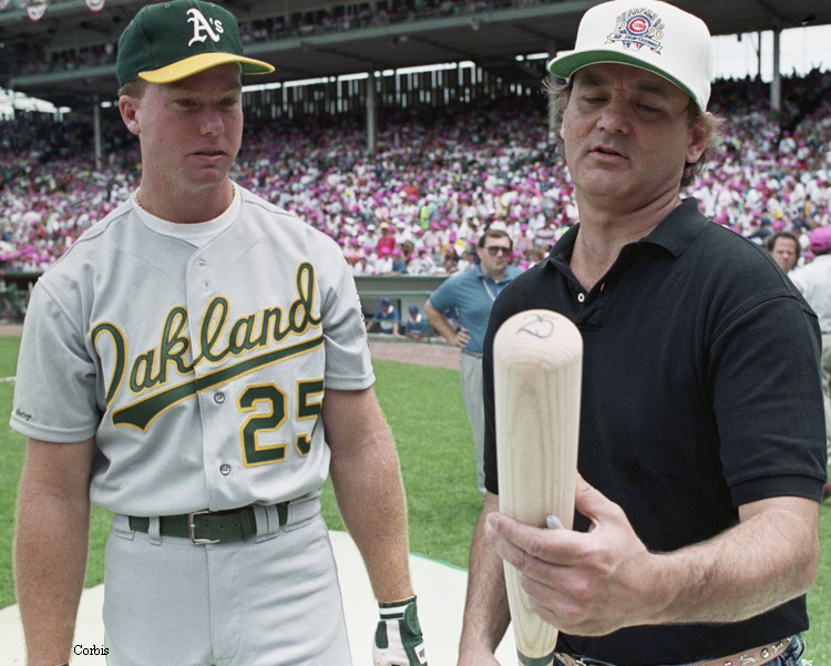 Mark McGwire and Bill Murray hanging out during the All-Star Game at Wrigley Field - 1990.