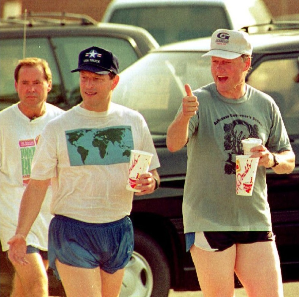 Al Gore and Bill Clinton enjoying their post-workout McDonald's - 1992.